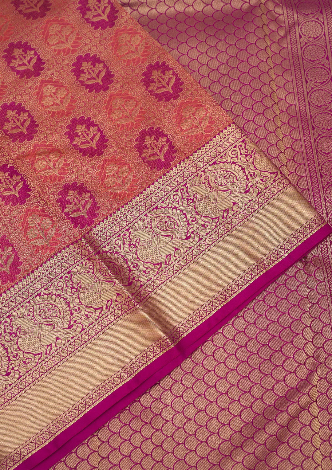 Peach Zariwork Pure Silk Saree