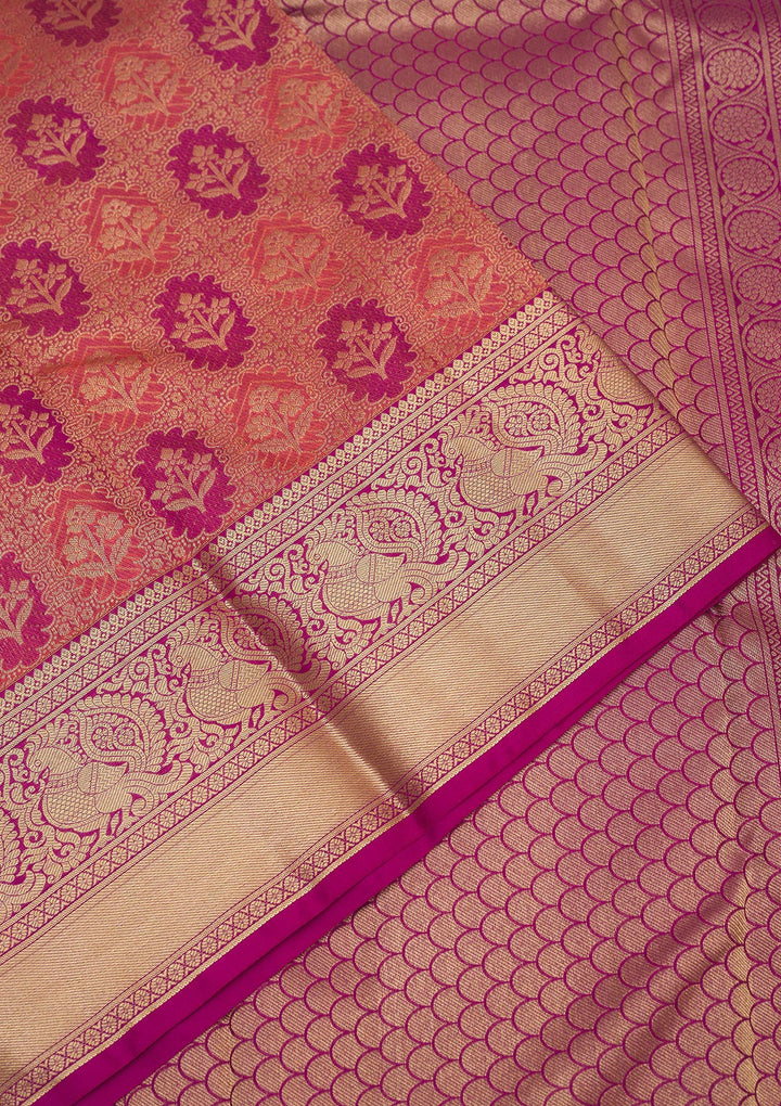 Peach Zariwork Pure Silk Saree