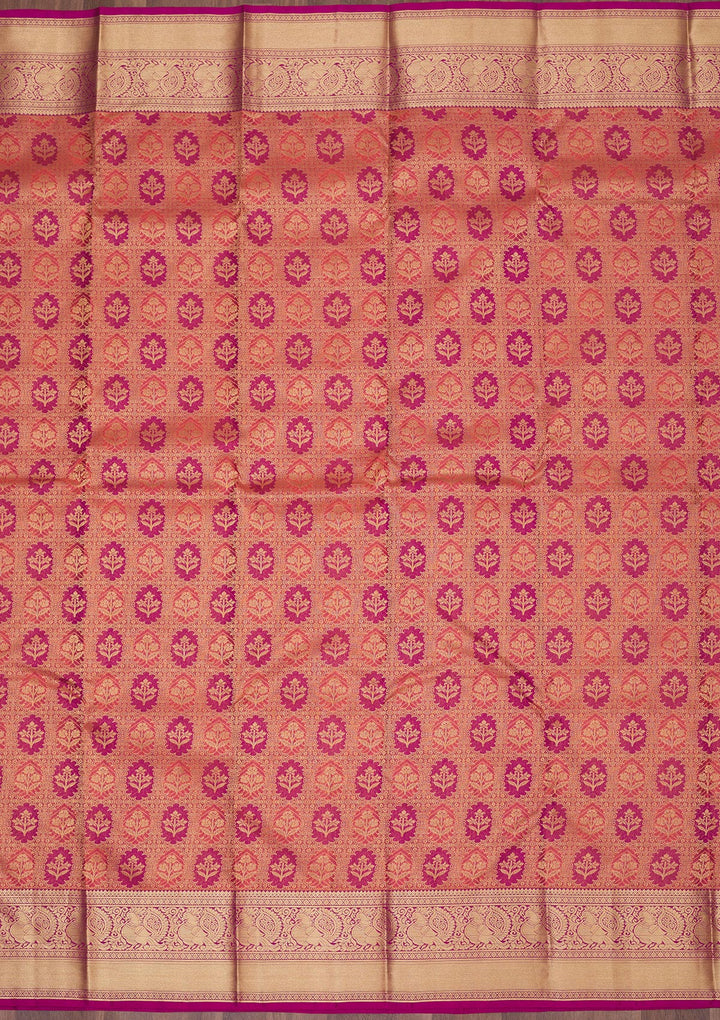 Peach Zariwork Pure Silk Saree