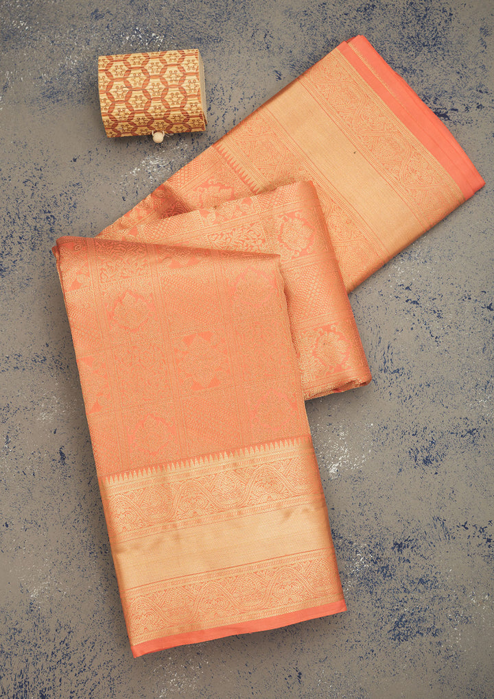 Peach Zariwork Pure Silk Saree
