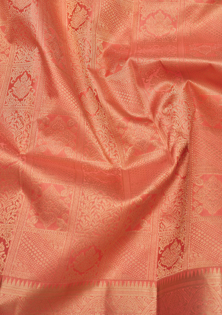 Peach Zariwork Pure Silk Saree