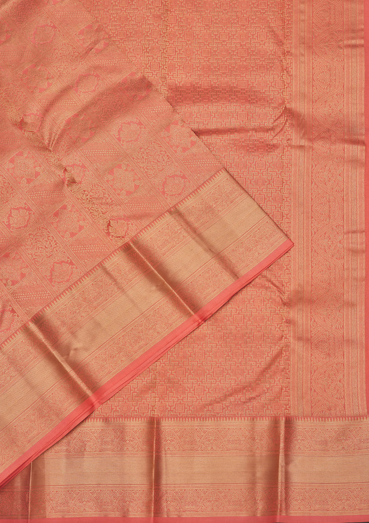 Peach Zariwork Pure Silk Saree