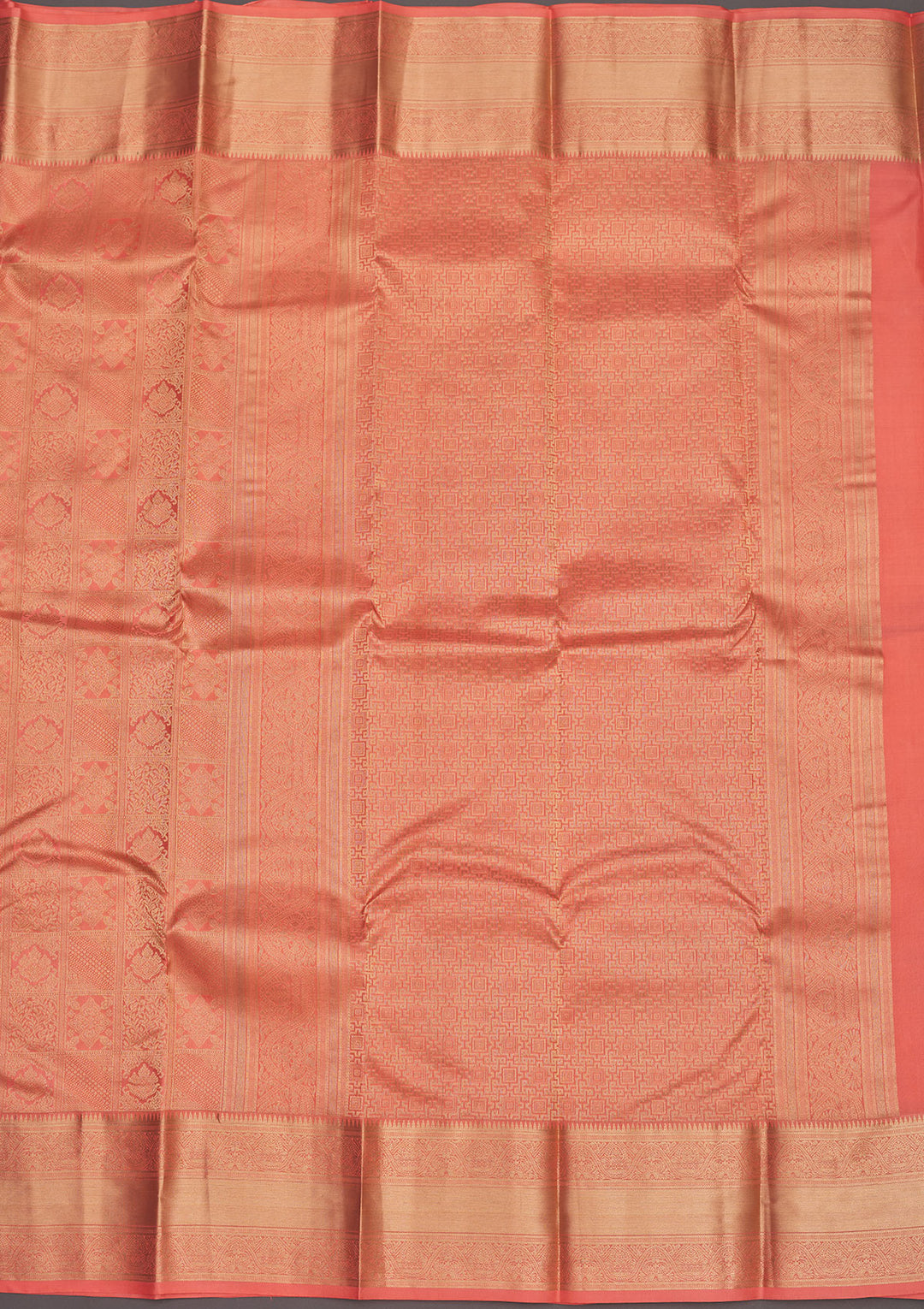 Peach Zariwork Pure Silk Saree