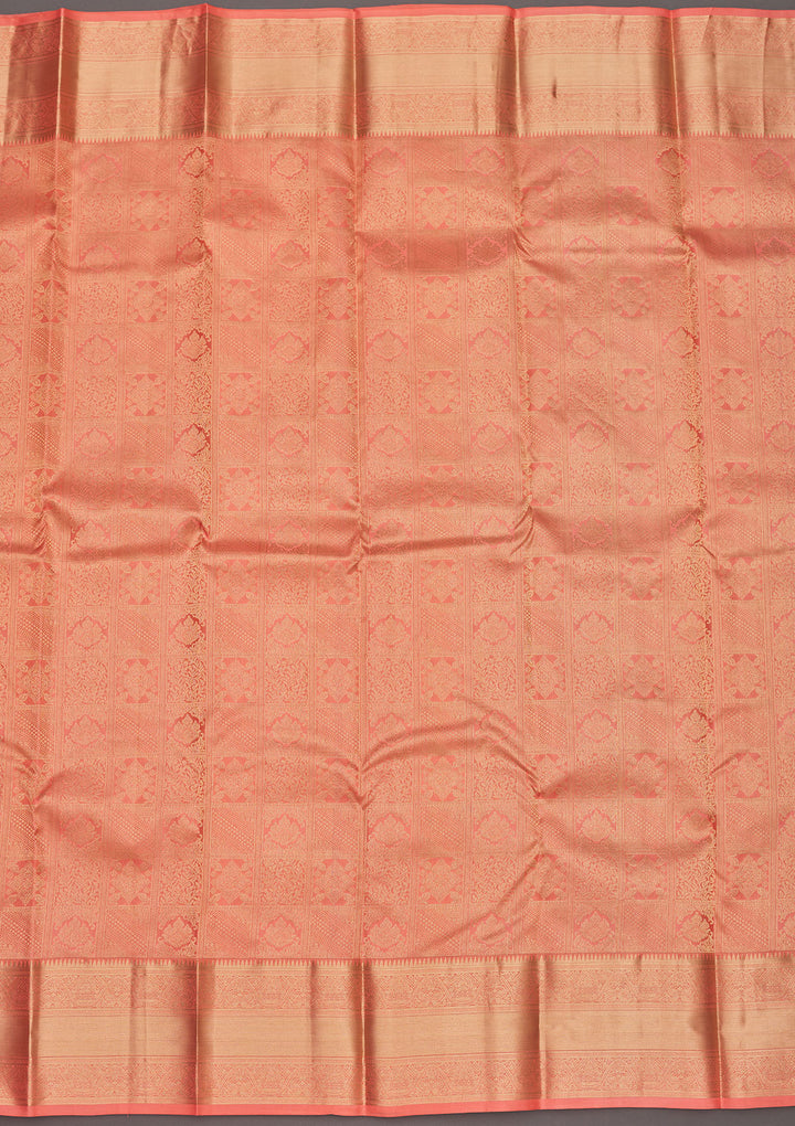 Peach Zariwork Pure Silk Saree