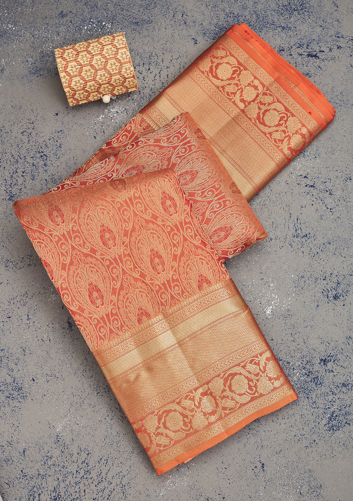Orange Zariwork Pure Silk Saree