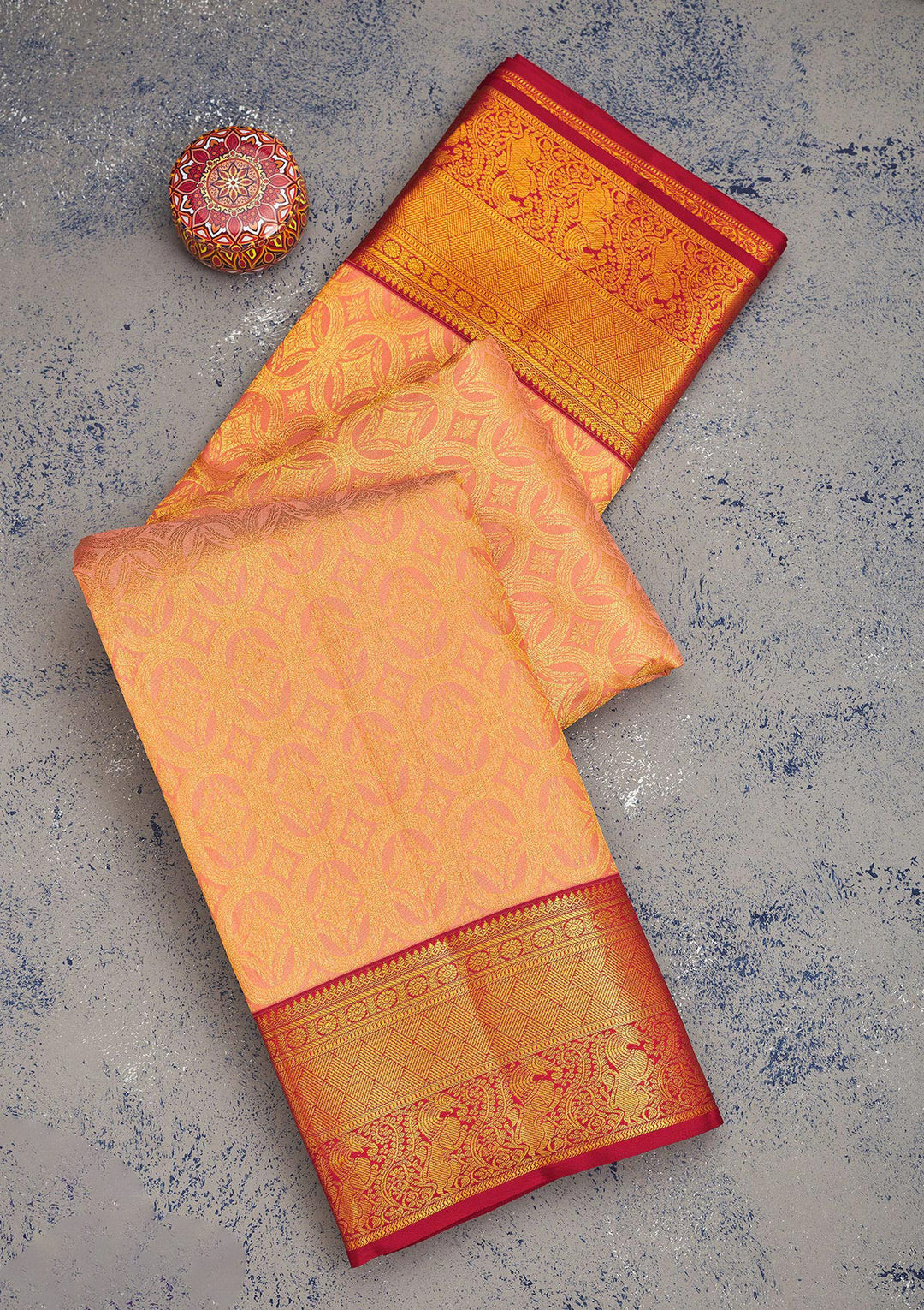 Peach Zariwork Pure Silk Saree