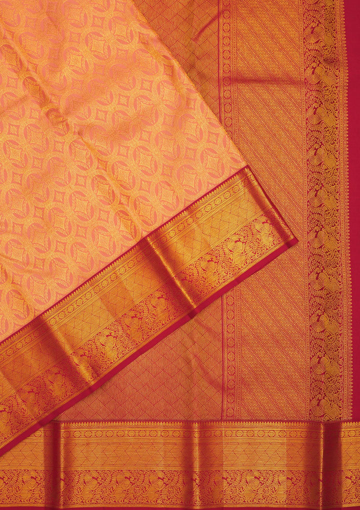 Peach Zariwork Pure Silk Saree