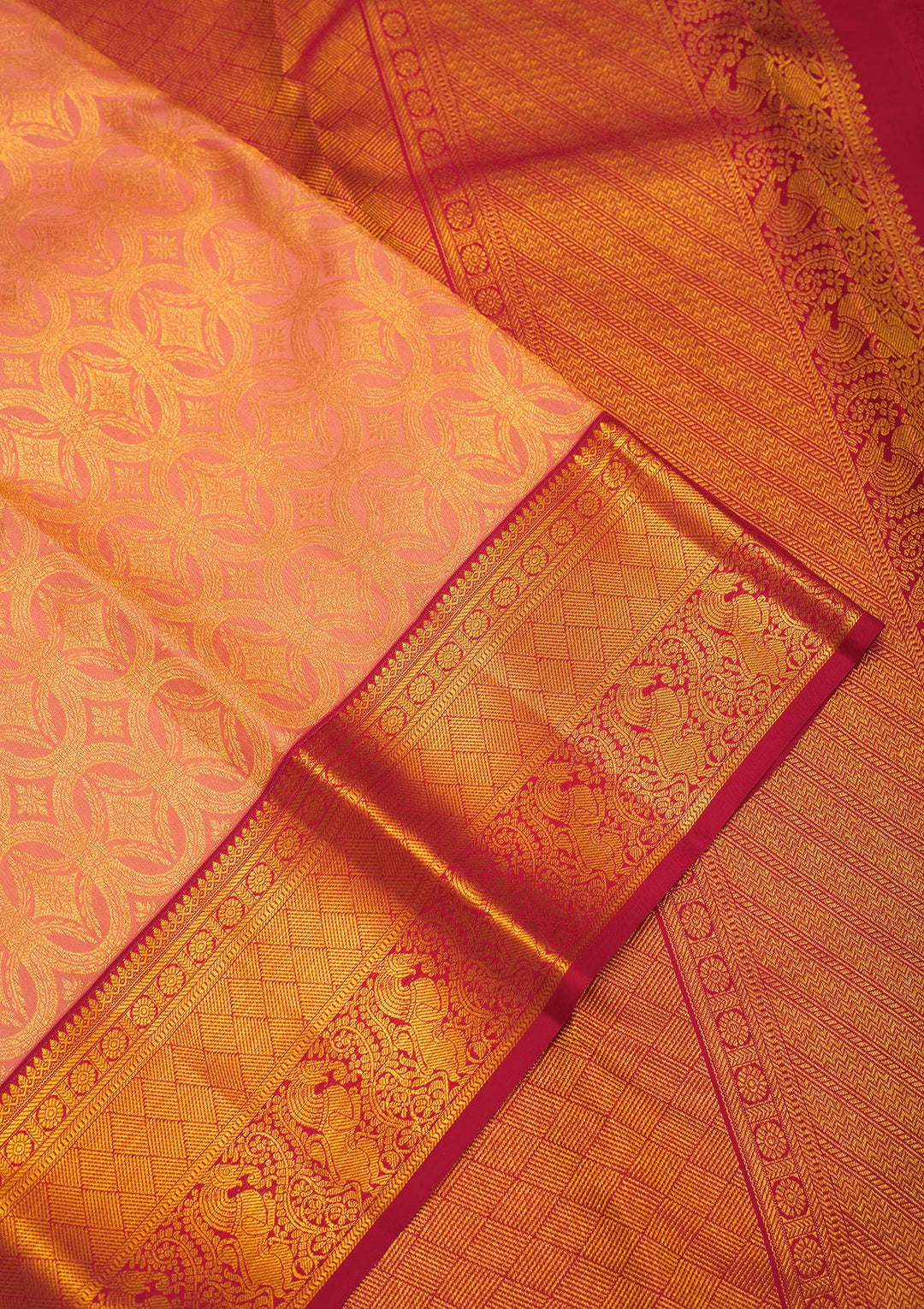 Peach Zariwork Pure Silk Saree