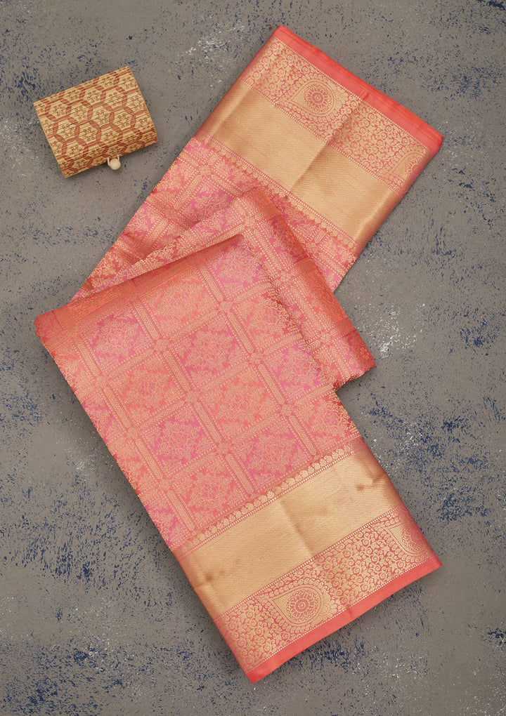 Peach Zariwork Pure Silk Saree