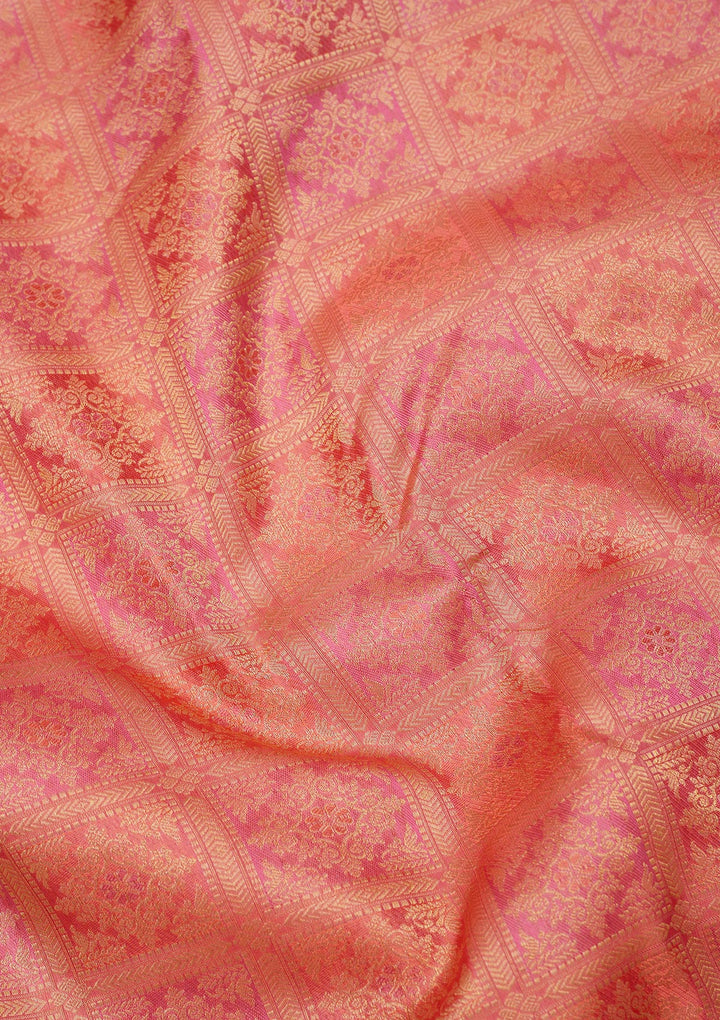 Peach Zariwork Pure Silk Saree
