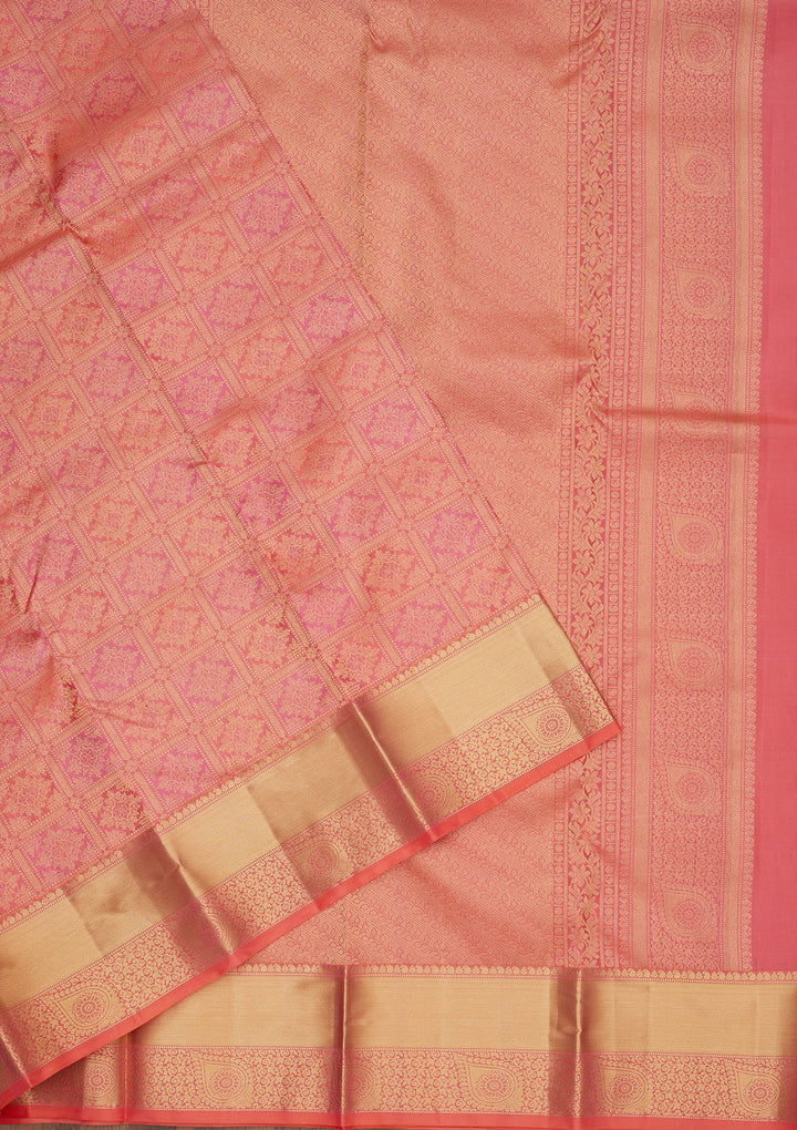 Peach Zariwork Pure Silk Saree