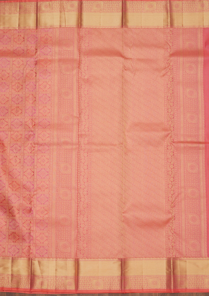 Peach Zariwork Pure Silk Saree