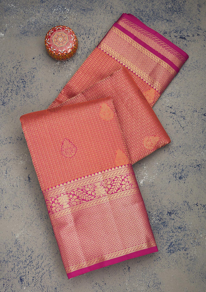 Peach Zariwork Pure Silk Saree