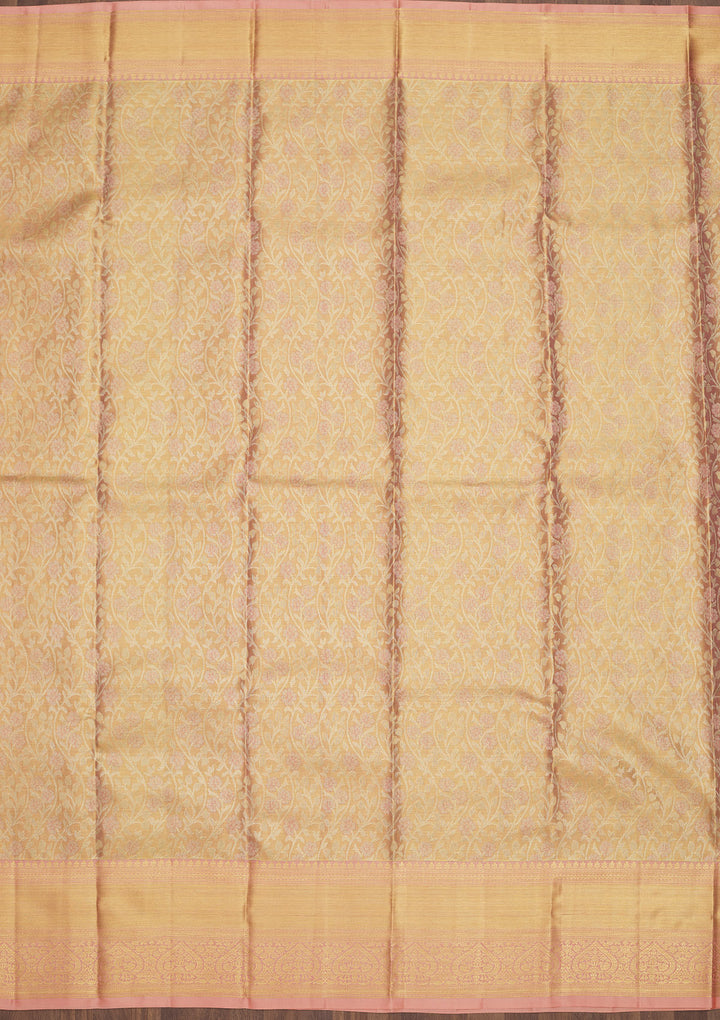 Peach Zariwork Pure Silk Saree