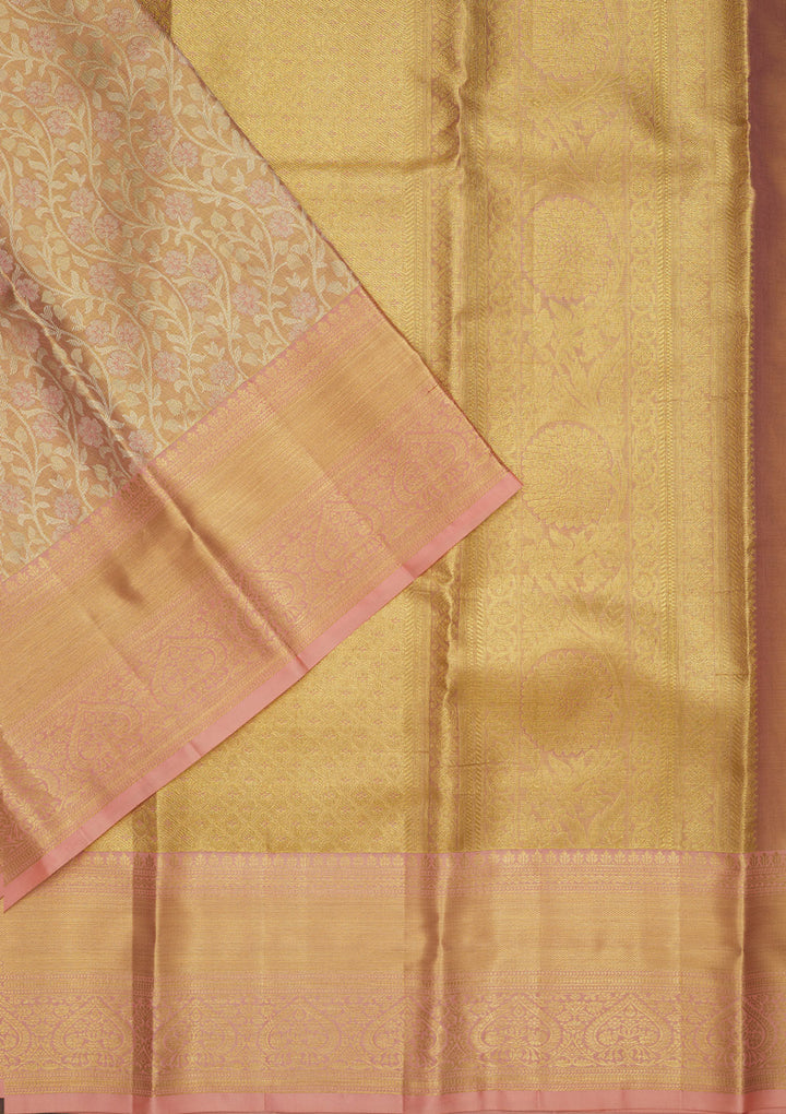 Peach Zariwork Pure Silk Saree
