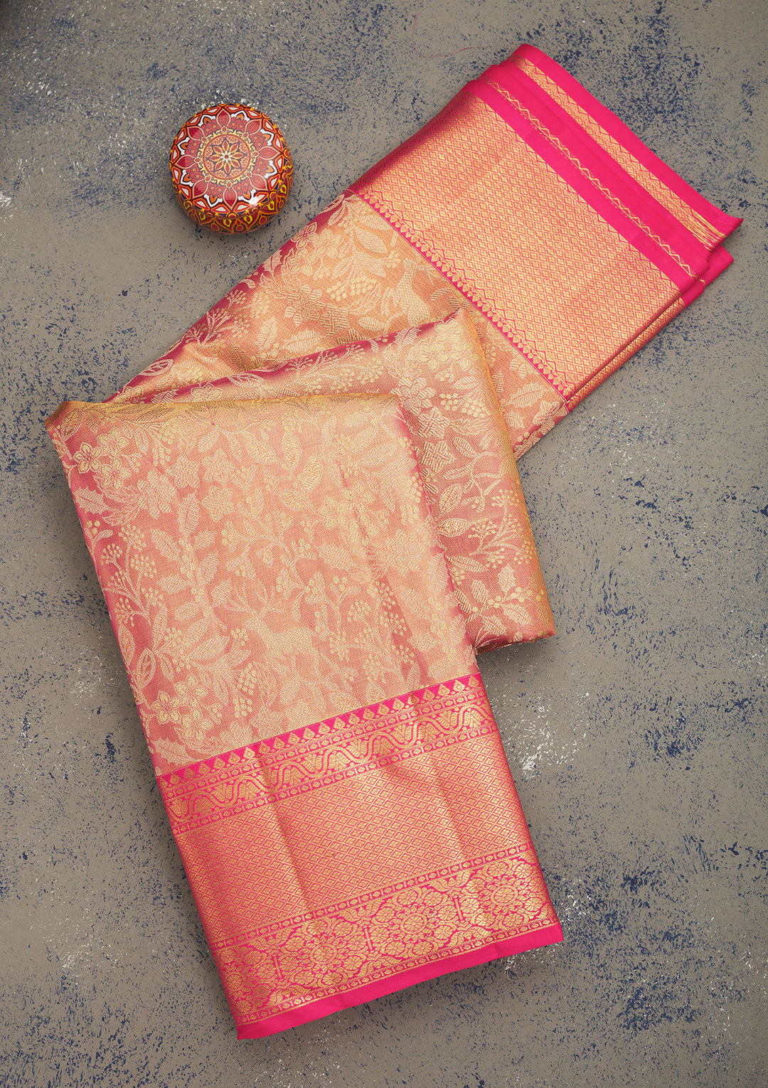 Peach Zariwork Pure Silk Saree