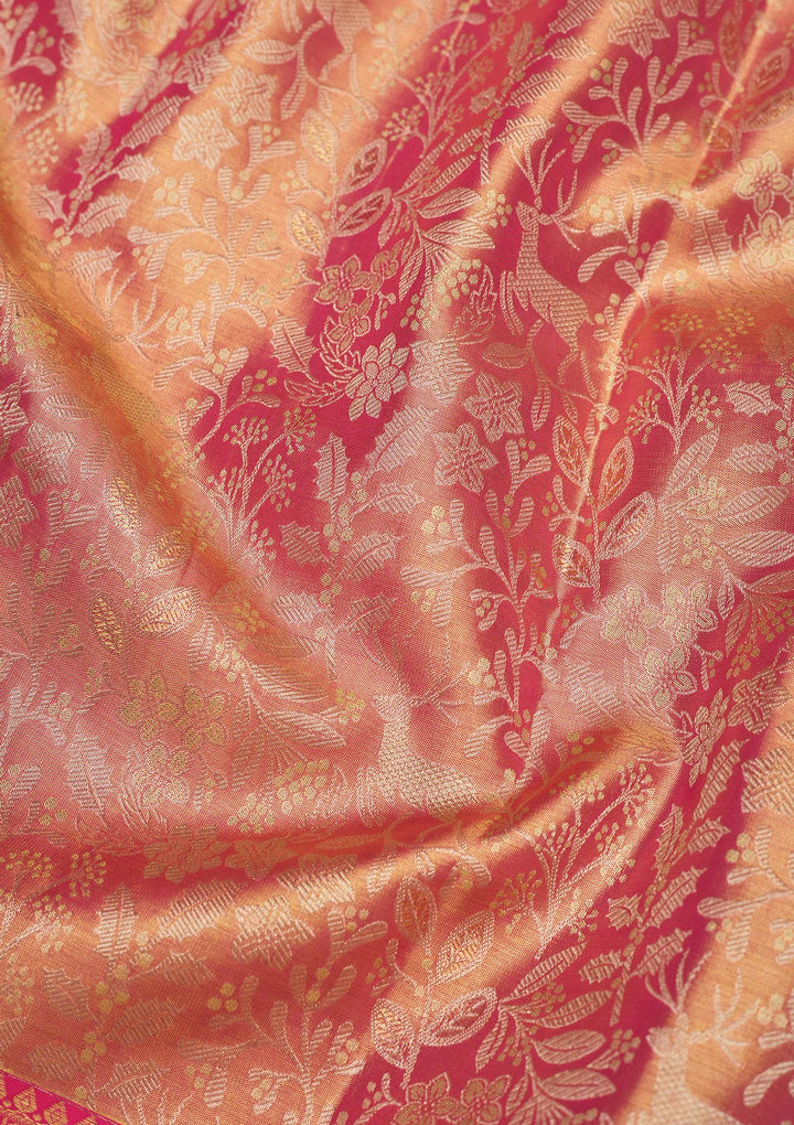 Peach Zariwork Pure Silk Saree