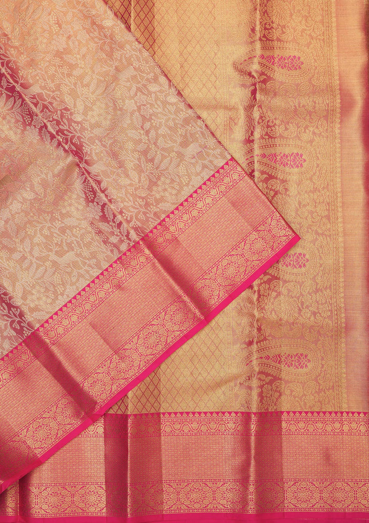 Peach Zariwork Pure Silk Saree