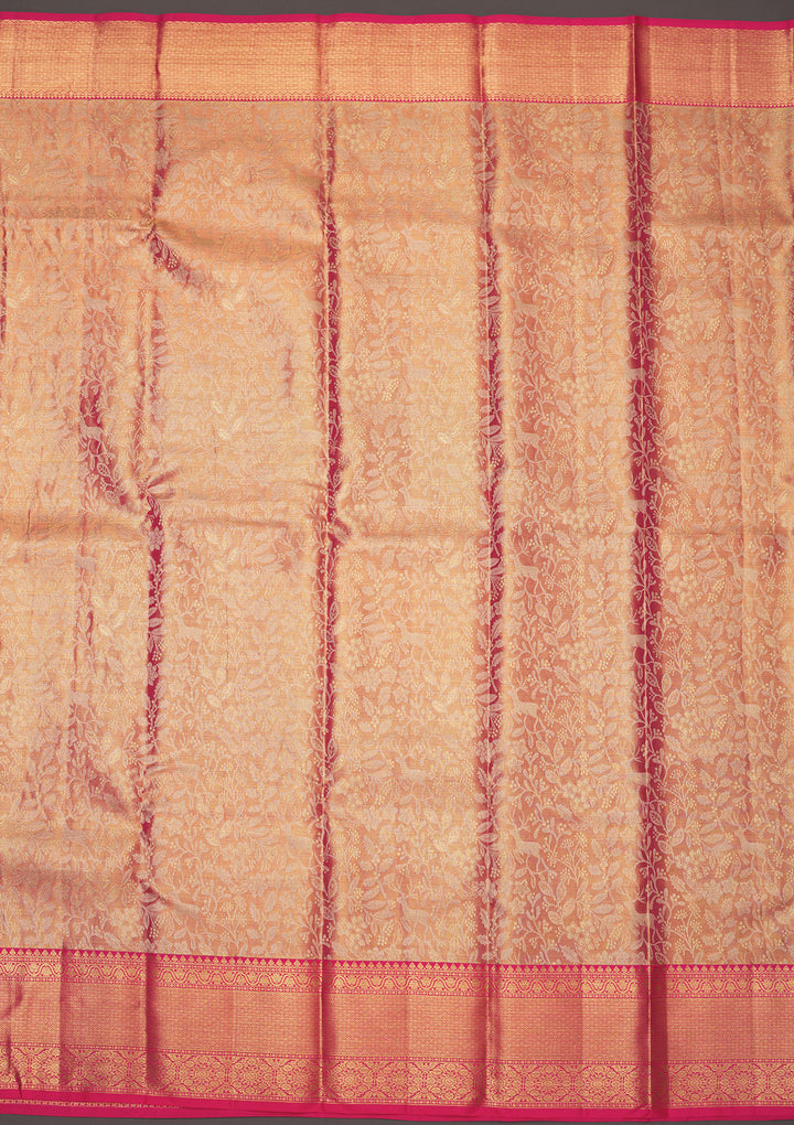 Peach Zariwork Pure Silk Saree