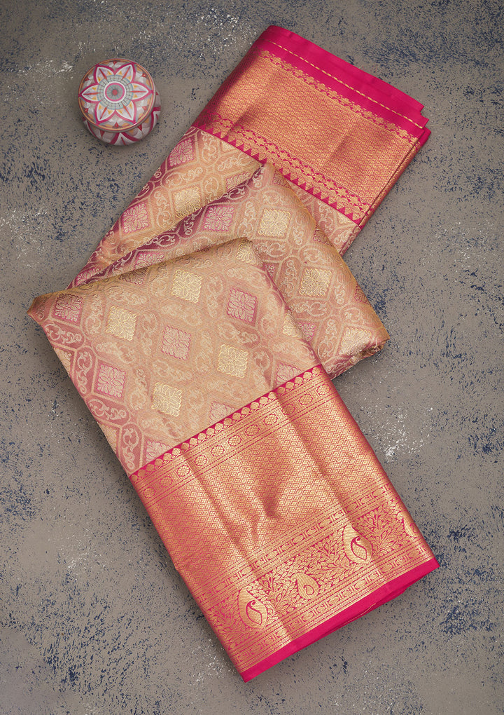 Peach Zariwork Pure Silk Saree