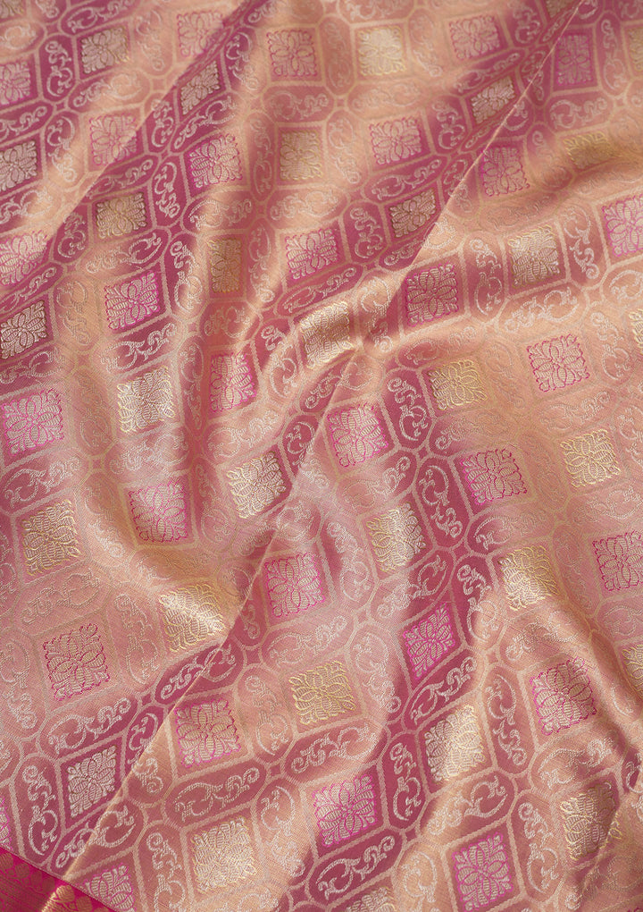 Peach Zariwork Pure Silk Saree
