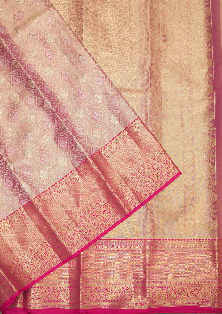 Peach Zariwork Pure Silk Saree