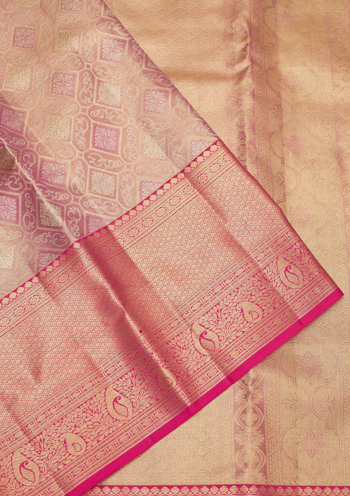 Peach Zariwork Pure Silk Saree