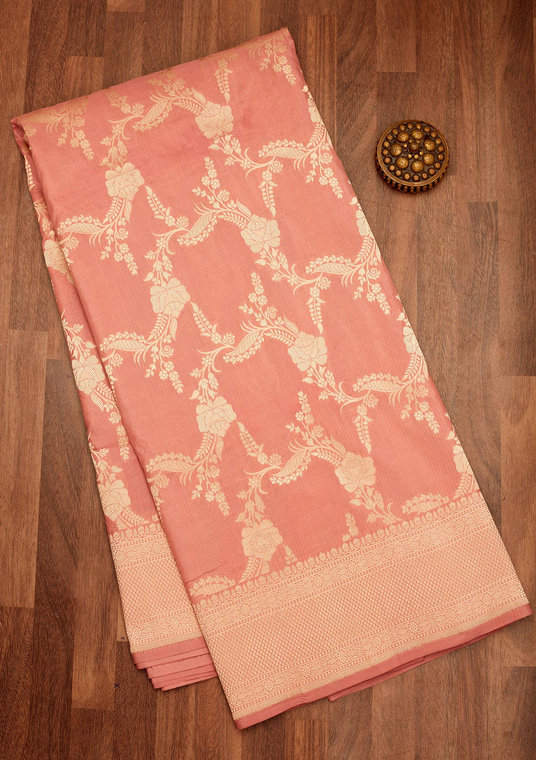 Peach Zariwork Pure Silk Saree