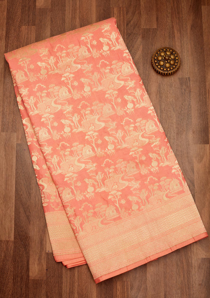 Peach Zariwork Pure Silk Saree