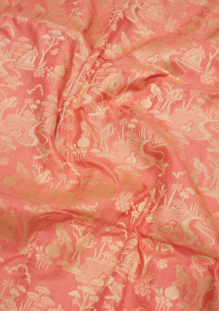 Peach Zariwork Pure Silk Saree