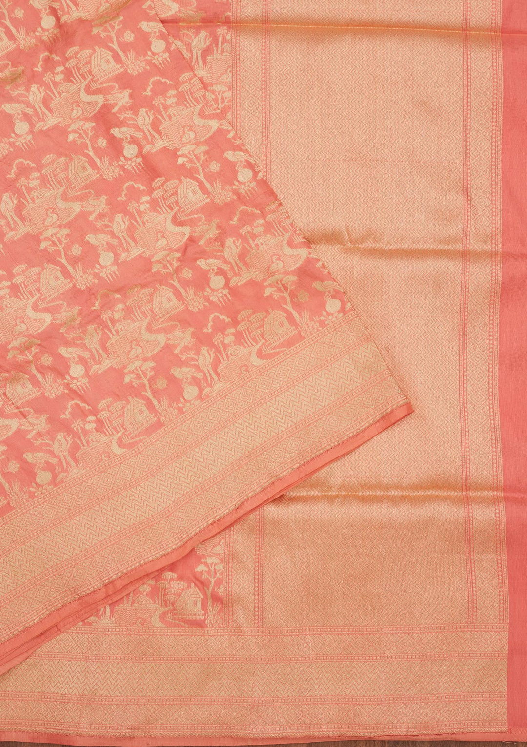 Peach Zariwork Pure Silk Saree