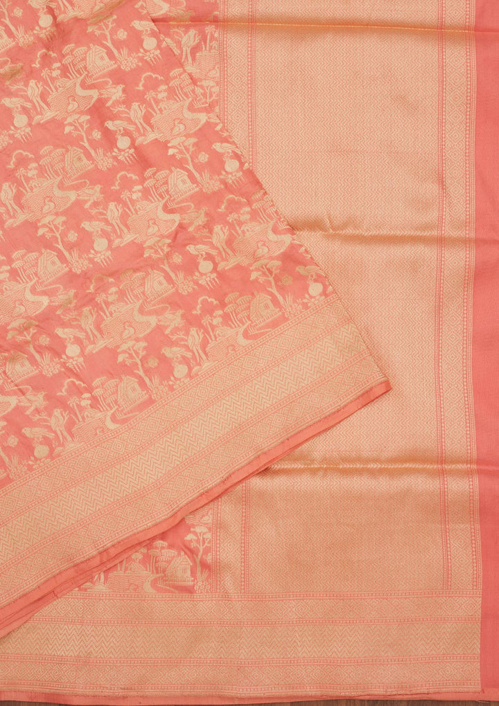 Peach Zariwork Pure Silk Saree