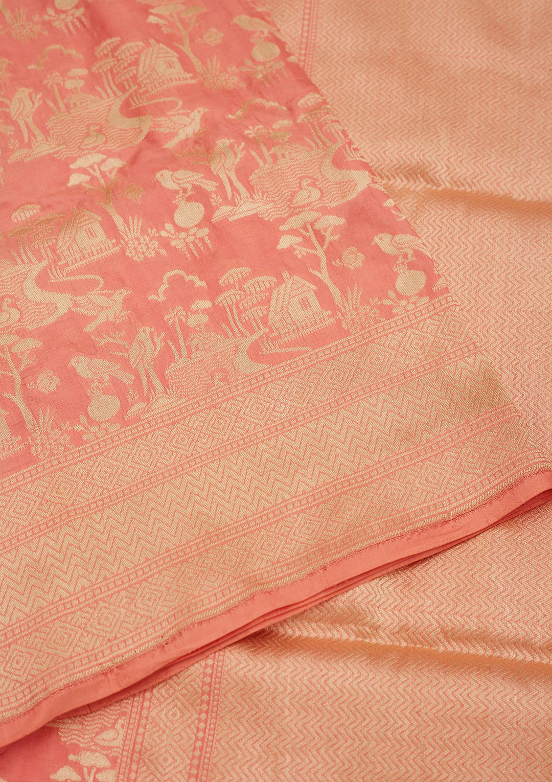 Peach Zariwork Pure Silk Saree