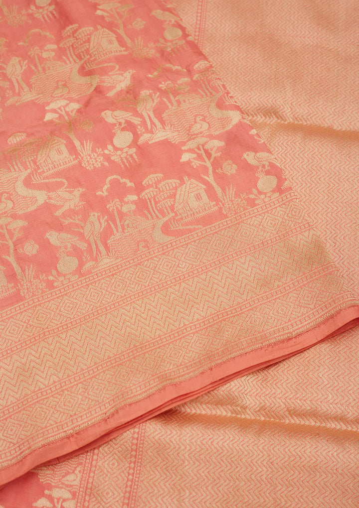 Peach Zariwork Pure Silk Saree