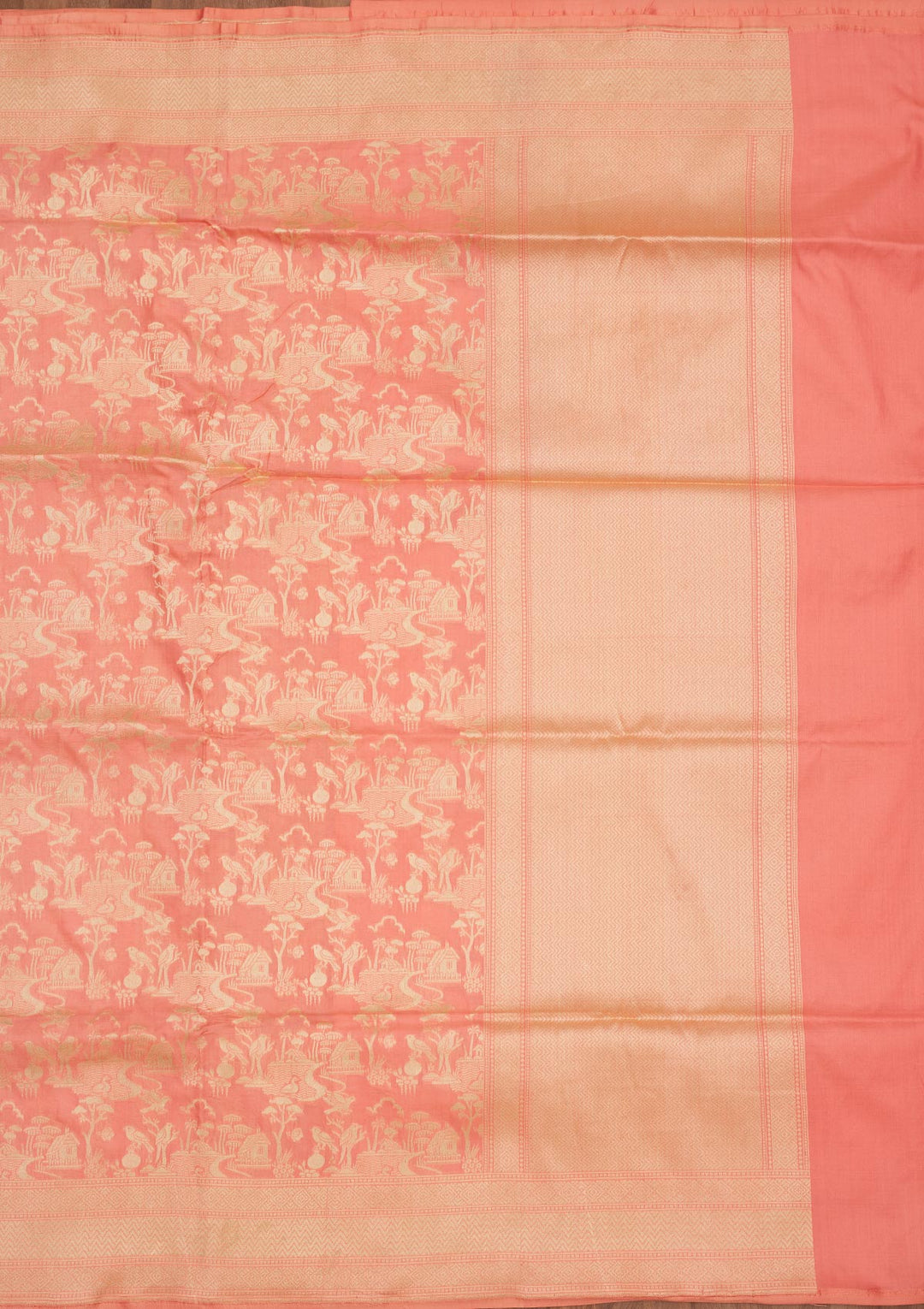 Peach Zariwork Pure Silk Saree