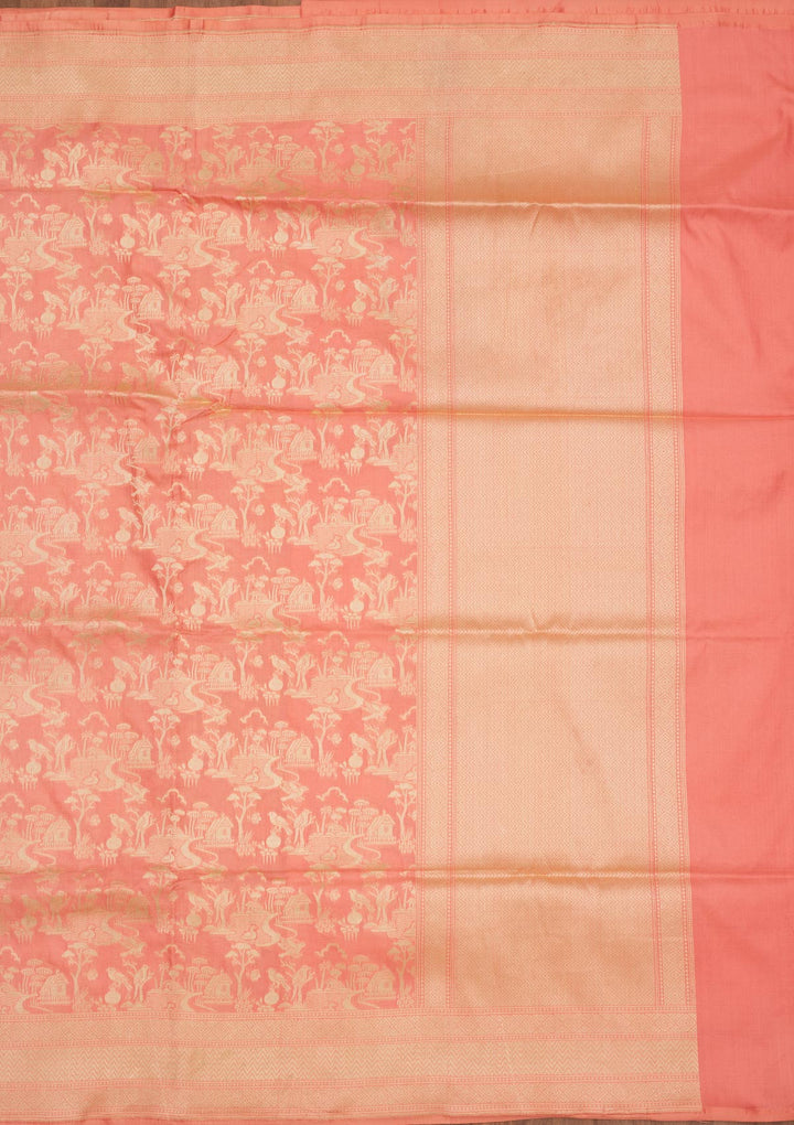 Peach Zariwork Pure Silk Saree