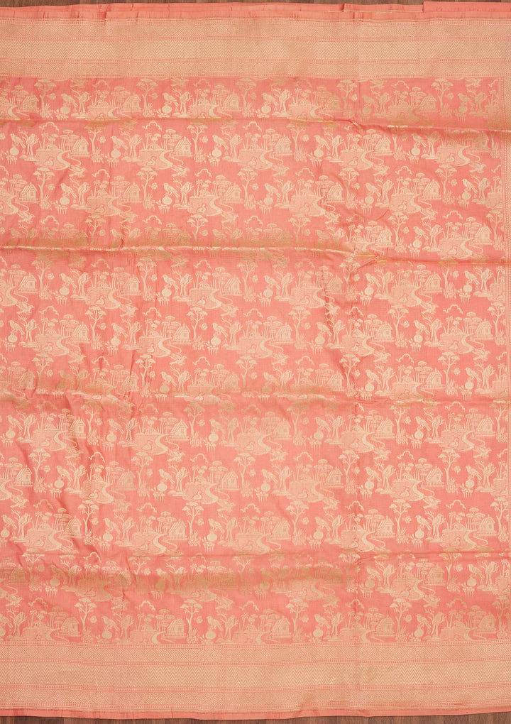 Peach Zariwork Pure Silk Saree