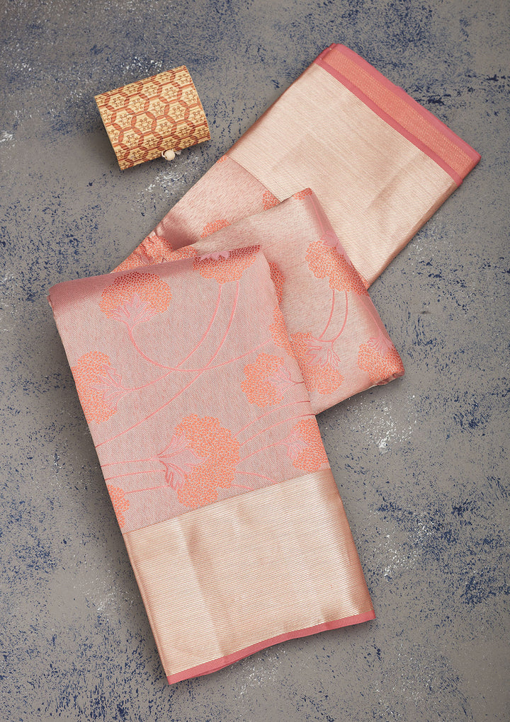 Peach Zariwork Pure Silk Saree