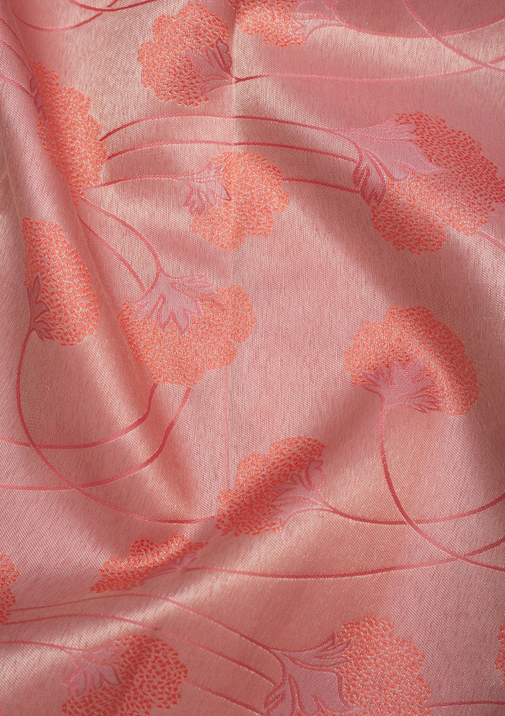 Peach Zariwork Pure Silk Saree