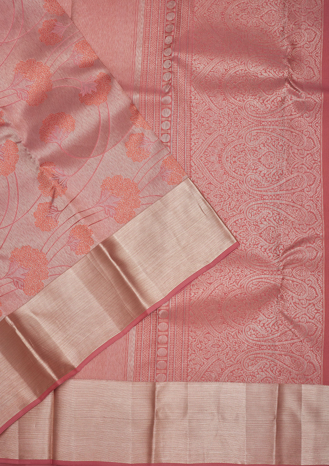 Peach Zariwork Pure Silk Saree