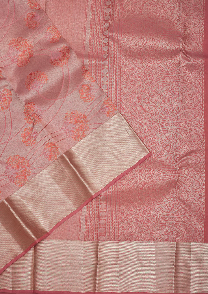 Peach Zariwork Pure Silk Saree