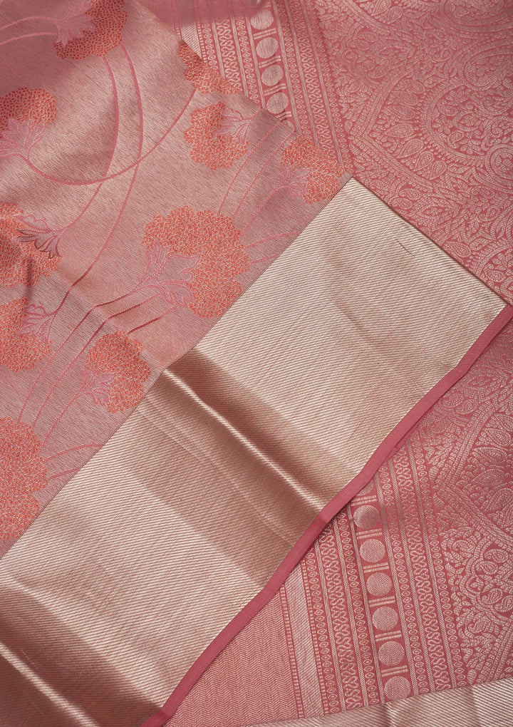 Peach Zariwork Pure Silk Saree