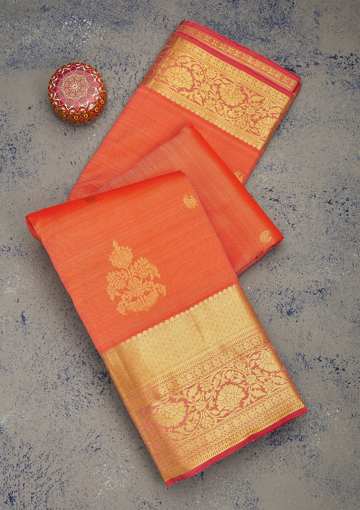 Peach Zariwork Pure Silk Saree
