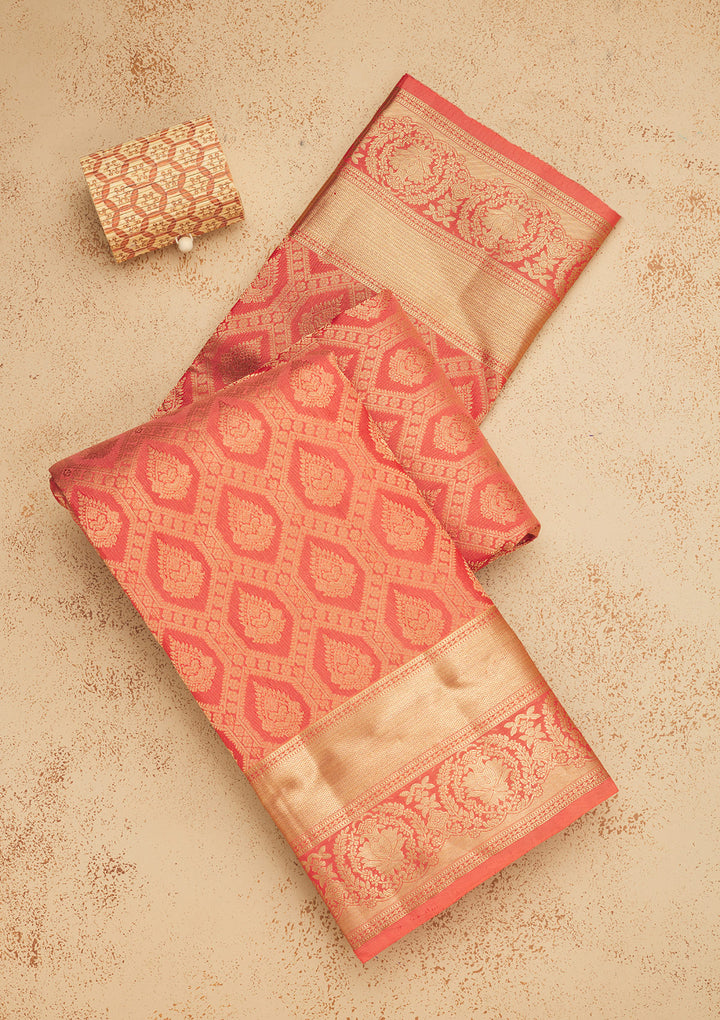 Peach Zariwork Pure Silk Saree