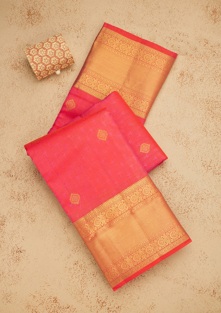 Peach Zariwork Pure Silk Saree