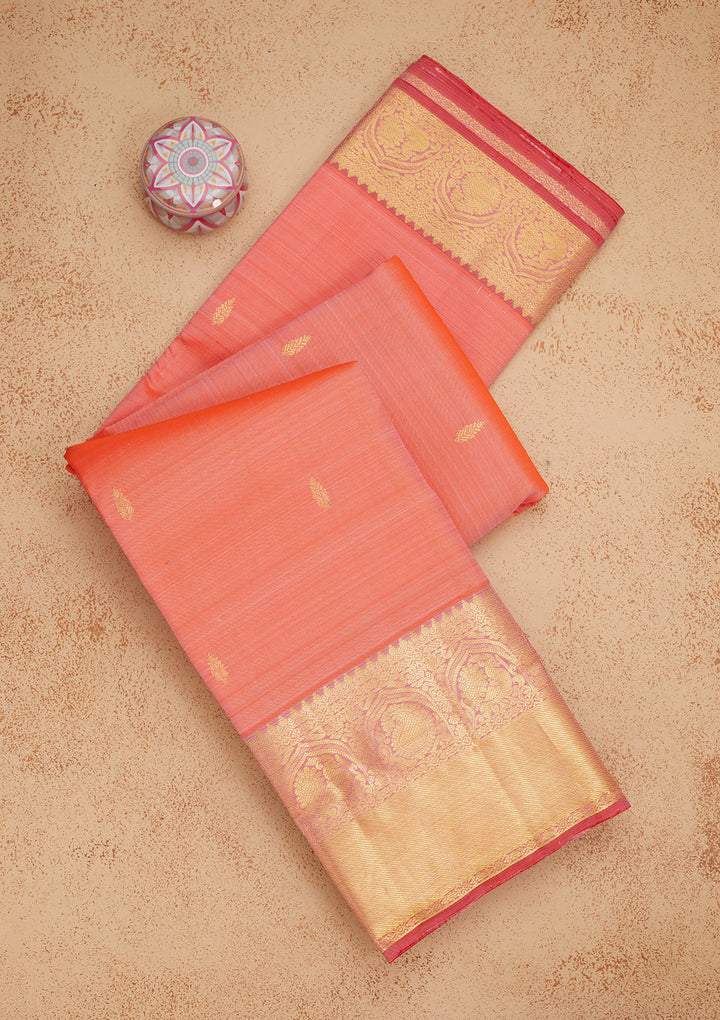 Peach Zariwork Pure Silk Saree