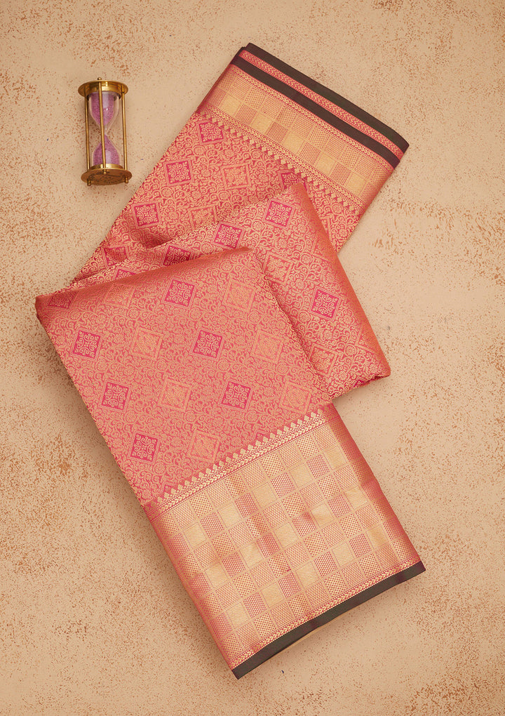 Peach Zariwork Pure Silk Saree