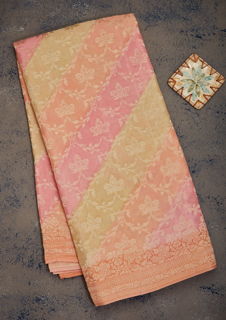 Peach Zariwork Pure Silk Saree