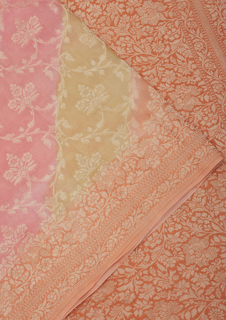 Peach Zariwork Pure Silk Saree