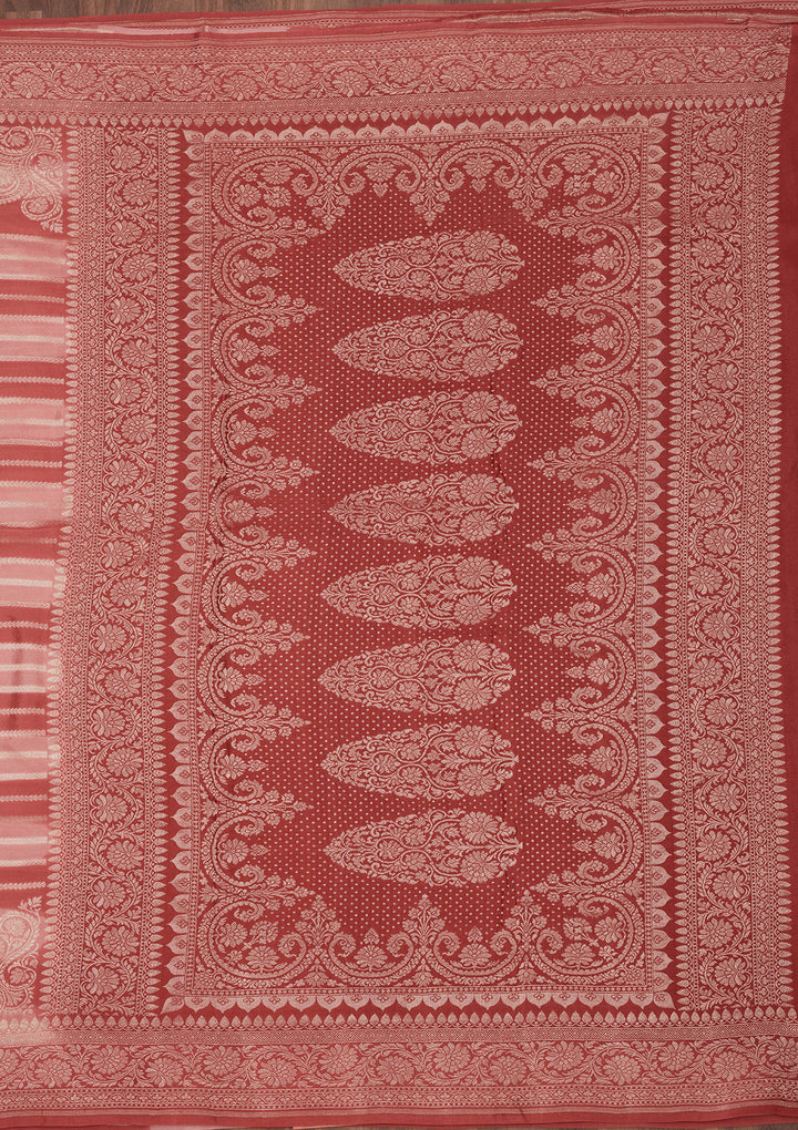 Peach Zariwork Pure Silk Saree